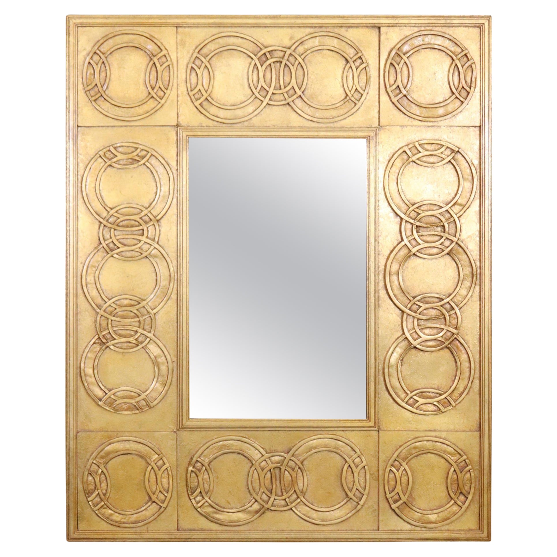 Miroir mural rectangulaire de style Directoire français doré à l'or fin