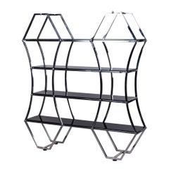 Large Midcentury French Chrome and Smoked Glass Etagere