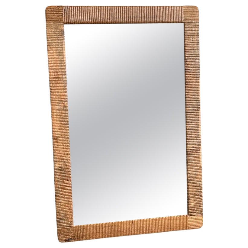 Andrianna Shamaris Minimalist Hand Carved Teak Wood Mirror For Sale