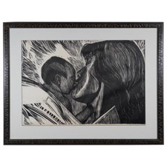 Vintage Woodblock Print by Rafael Tufino Mother & Child "Un Besito"