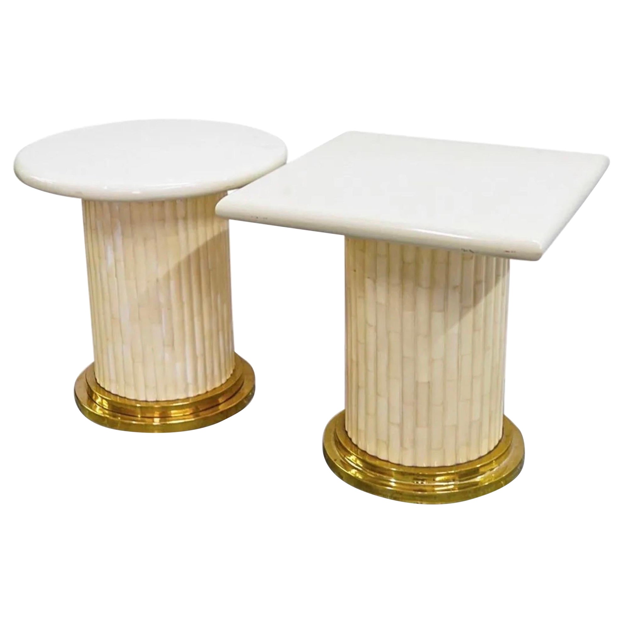 Pair of Enrique Garcia Acrylic and Gilt Brass Side Table For Sale