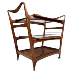 Brazilian Modern Bar Cart in Hardwood & Glass by Carlo Hauner, 1950s, Brazil