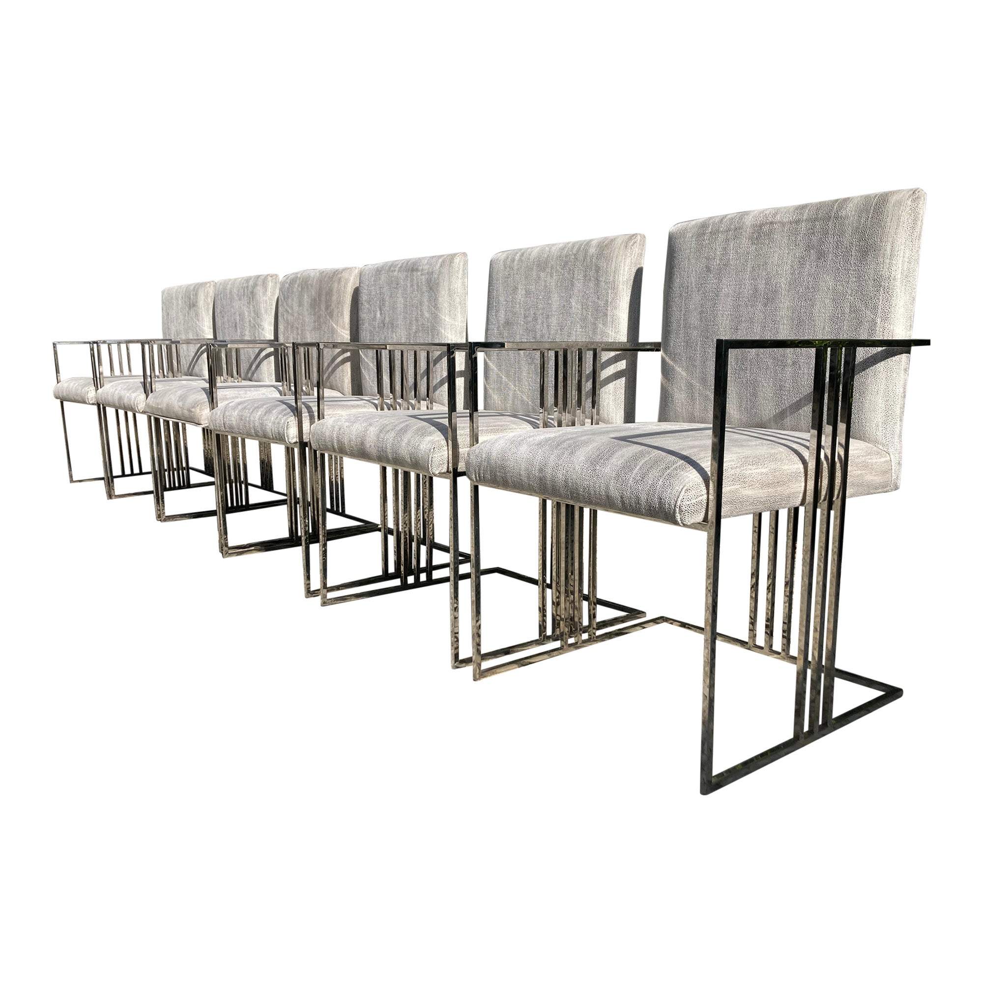 Set of Six Milo Baughman Chrome Dining Chairs
