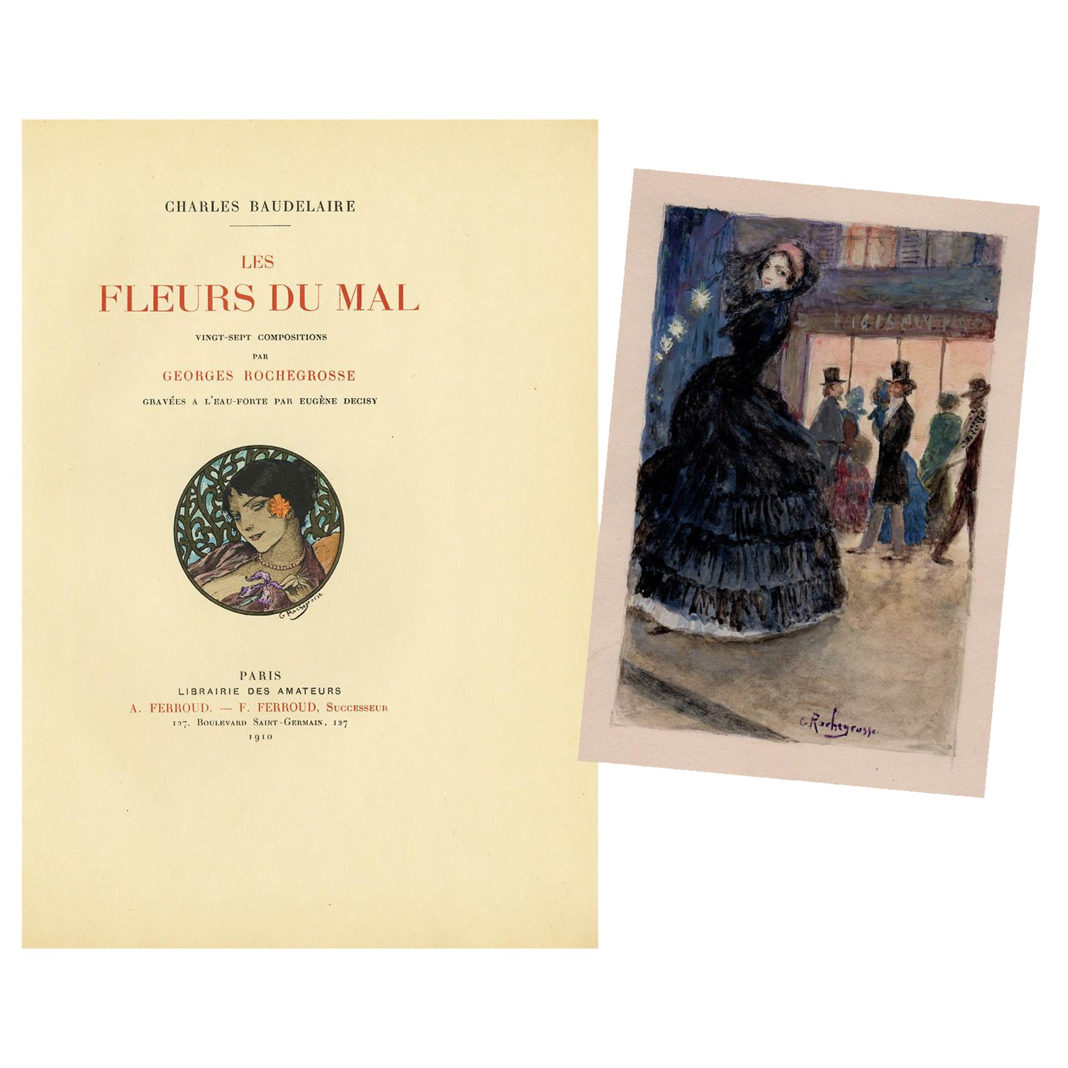 Baudelaire's Fleurs Du Mal, Beautifully Illustrated and with Original Drawing For Sale