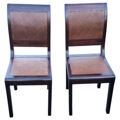 Vintage Pair of 1950s Rosewood and Braided Wicker over Hardwood Seat and Back Chairs