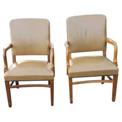 Used Pair of 1970s Gunlocke Fruitwood and Leather Armchairs