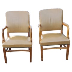 Pair of 1970s Gunlocke Fruitwood and Leather Armchairs