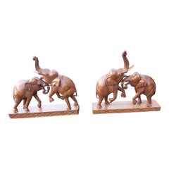 Vintage Handcrafted Fruitwood Elephant Figurals