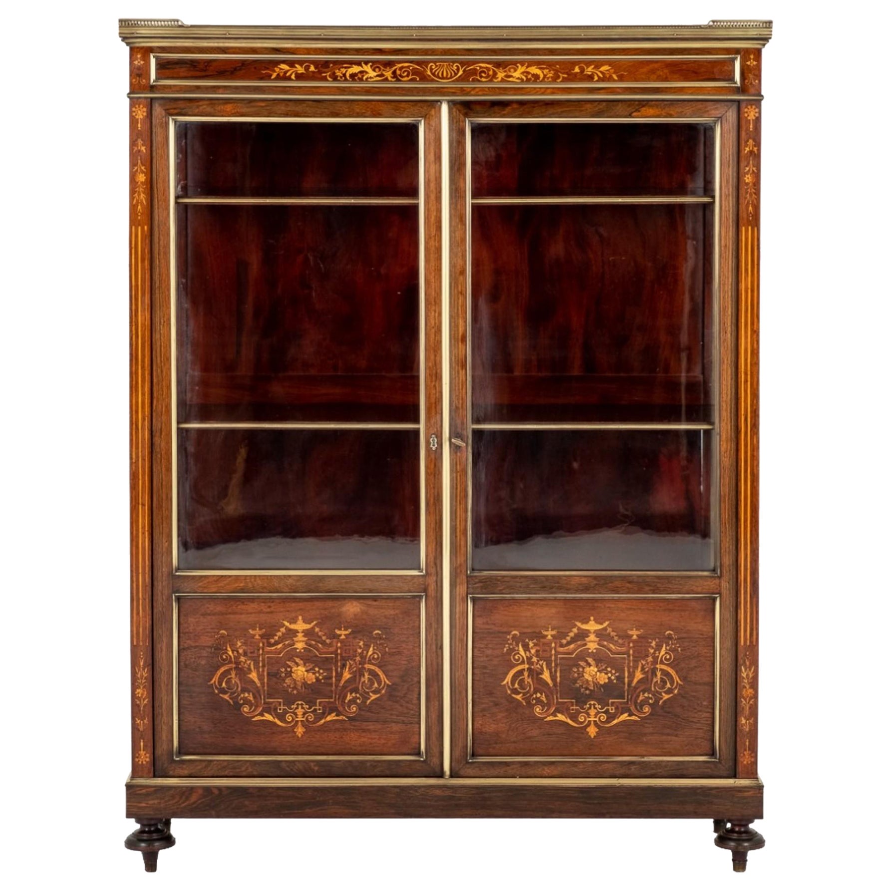 French Display Cabinet Vitrine Marquetry Inlay, 1860