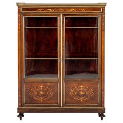 Antique French Display Cabinet Vitrine Marquetry Inlay, 1860