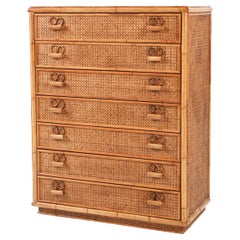 Seven-Drawers Midcentury Rattan and Bamboo Chest of Drawers, Italy, 1970s