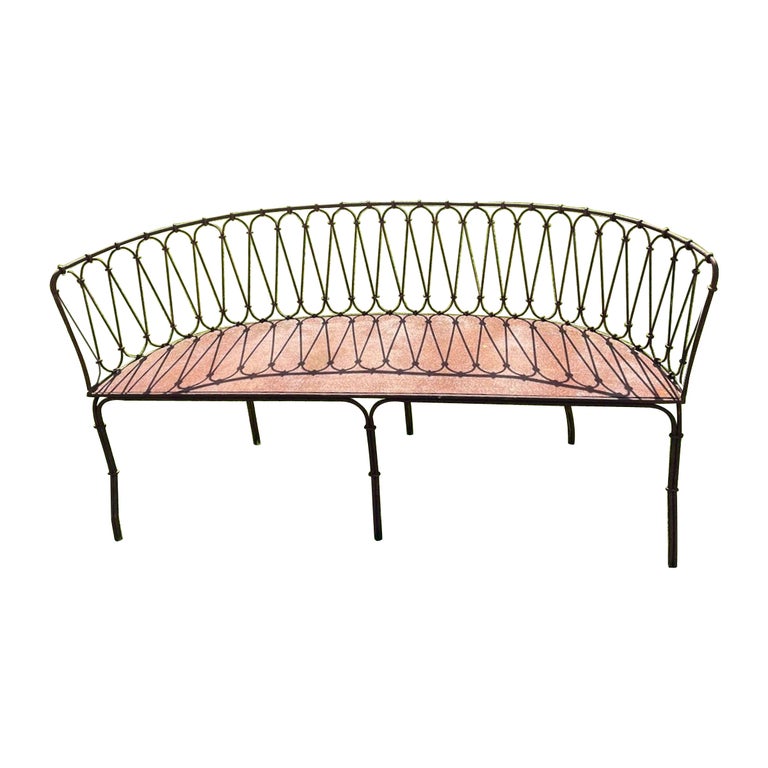 Unusual Antique Regency Wrought Iron Shaped Garden Bench For Sale at 1stDibs