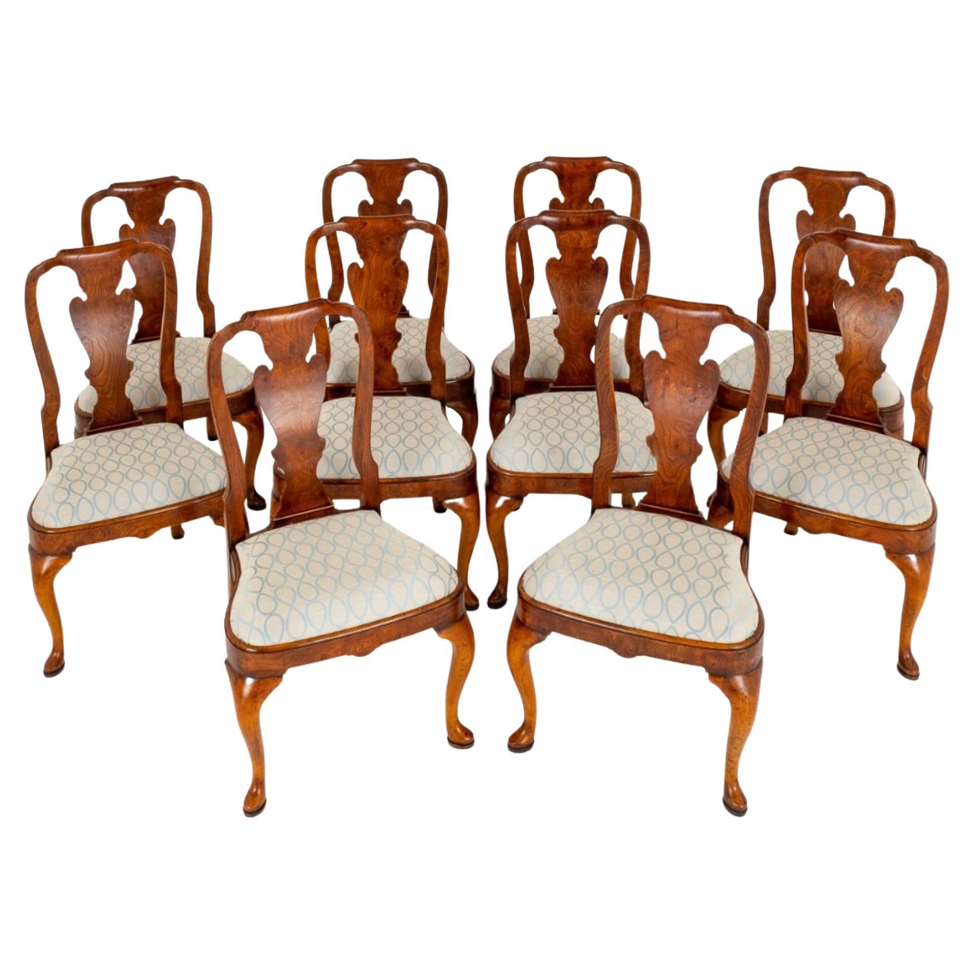 Set Queen Anne Dining Chairs Elm Wood For Sale