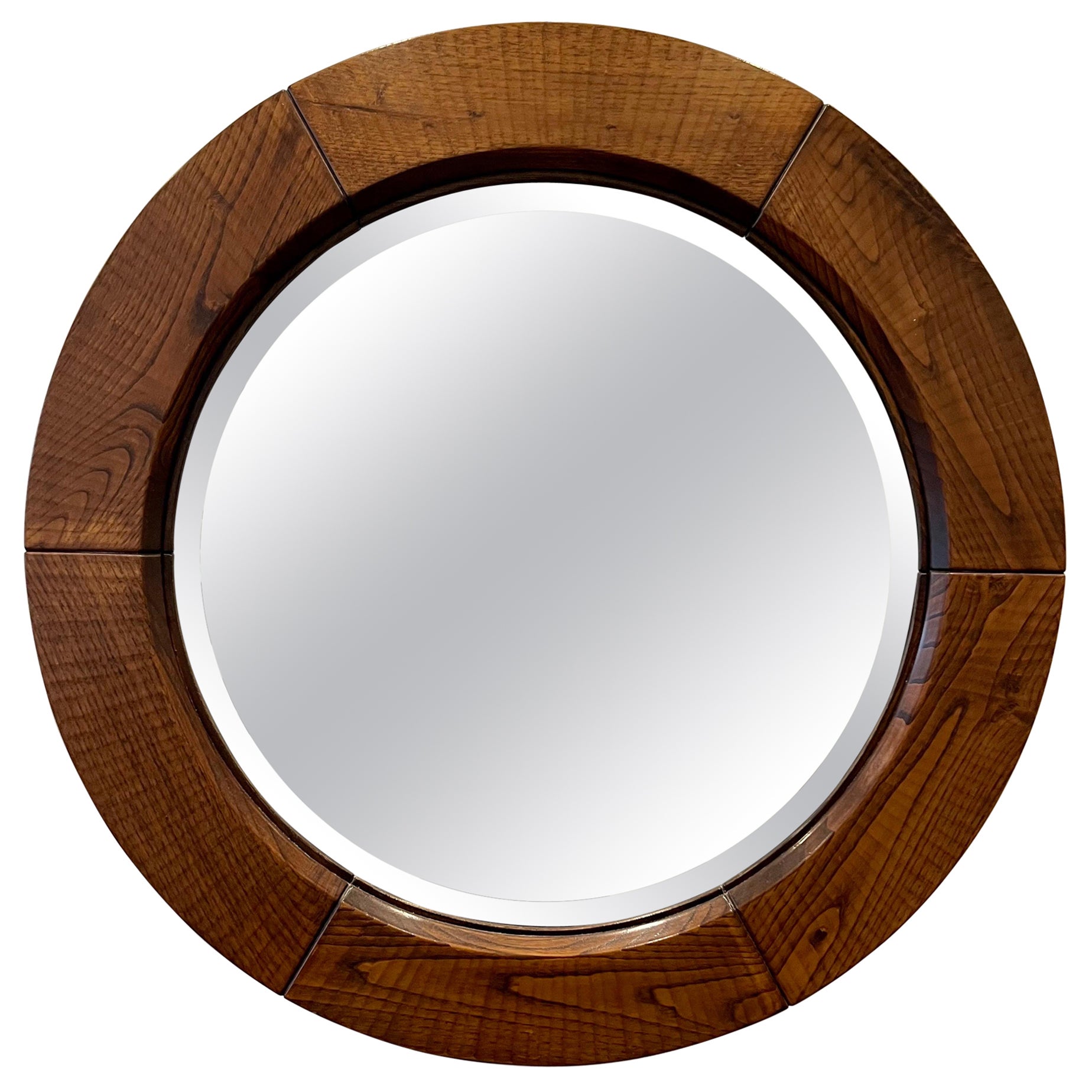 Round Wood Mirror by Giuseppe Rivadossi, 1970s, Italy