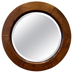 Round Wood Mirror by Giuseppe Rivadossi, 1970s, Italy