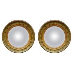 Federal Style Italian Carved Giltwood and Painted Round Convex Mirrors, Pair