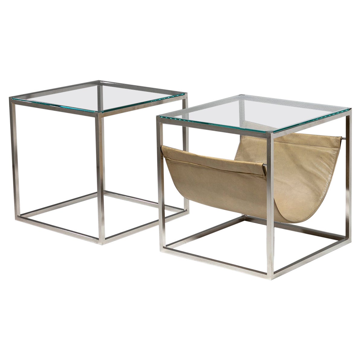 Rare Set of Two Cubic Low Tables with Glass top by Lino Sabattini, Italy, 1970s  For Sale