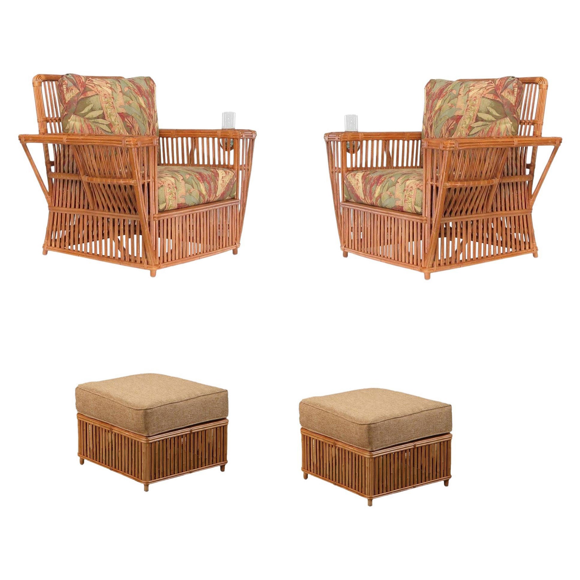 Presidents Stick Reed Rattan "Nantucket" Lounge Armchair and Ottoman Set For Sale