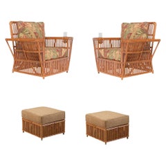 Used Presidents Stick Reed Rattan "Nantucket" Lounge Armchair and Ottoman Set