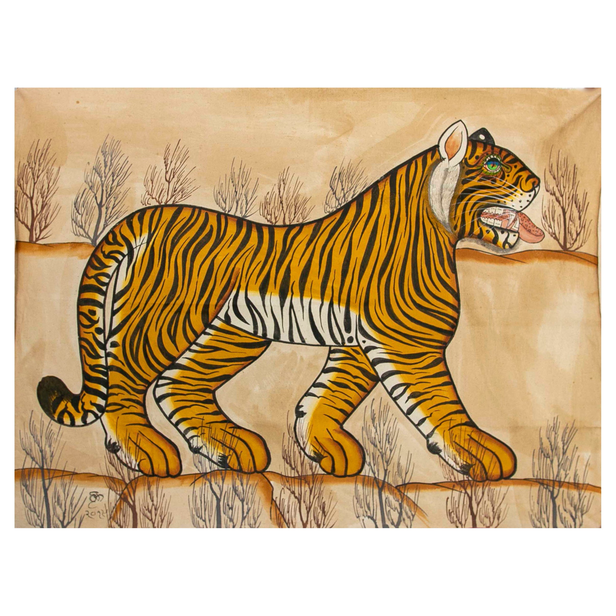 1970s Jaime Parlade Designer Hand Painting "Tiger" Oil on Canvas
