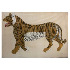 1970s Jaime Parlade Designer Hand Painting "Tiger" Oil on Canvas