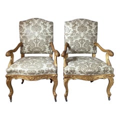 Pair of 19th Century Giltwood Fauteuils Upholstered Chairs