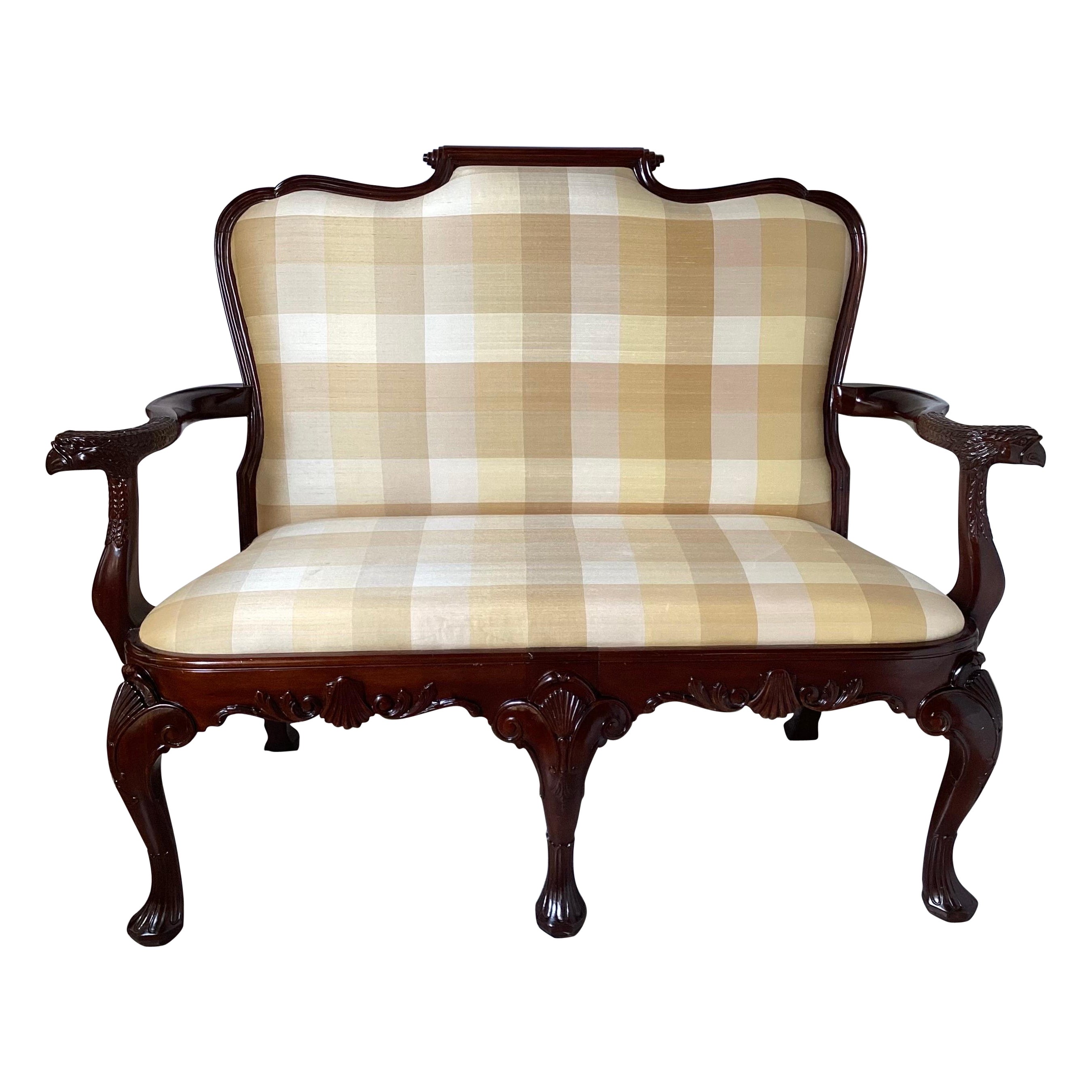 Late 20th Century Carved Georgian  Style Upholstered Setee By Maitland Smith  For Sale