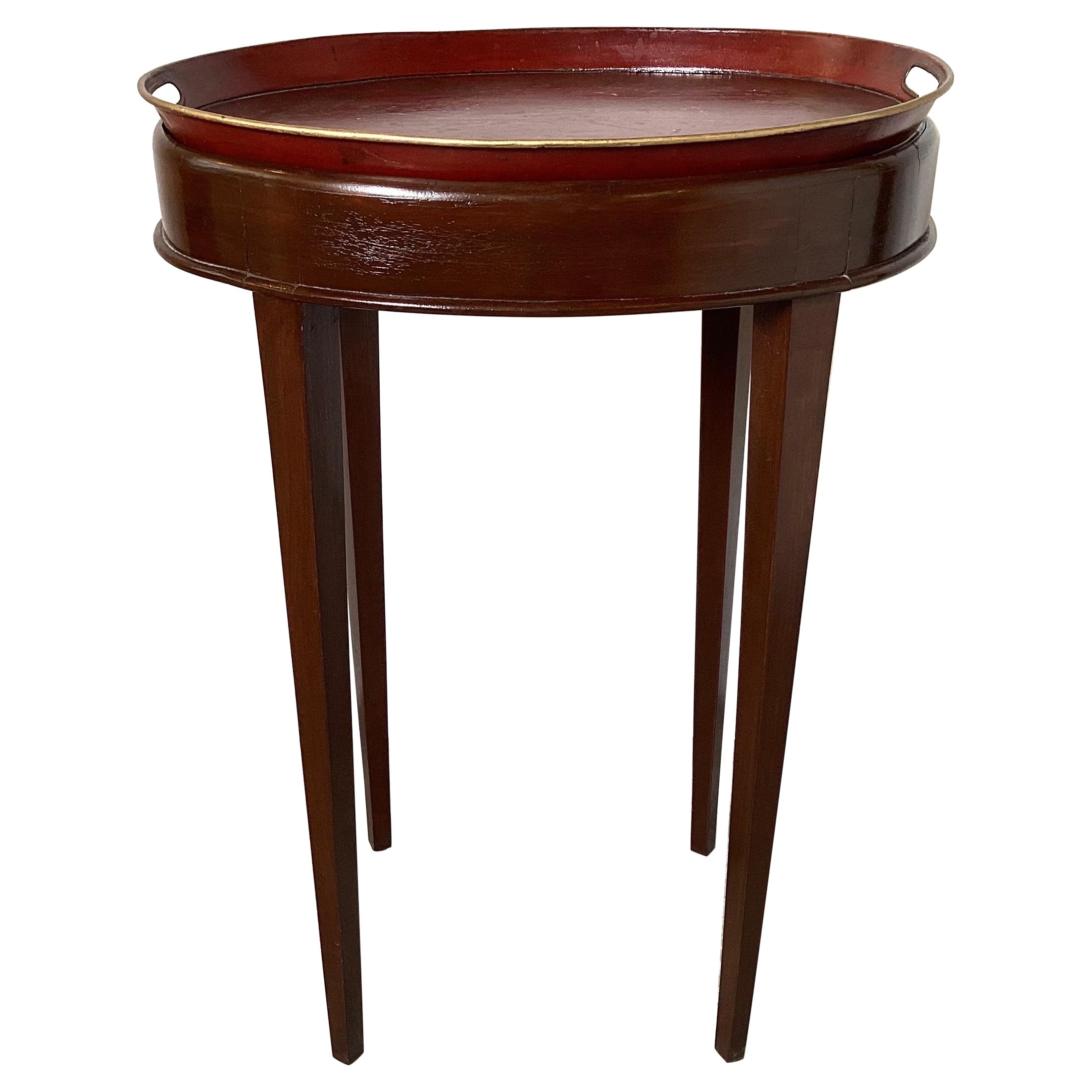 Oval Italian Tole Tray Accent Table with Custom Base For Sale