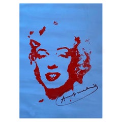 After Andy Warhol - Serigrafía sobre lienzo de Marilyn Monroe - azul rojo - Pop Art