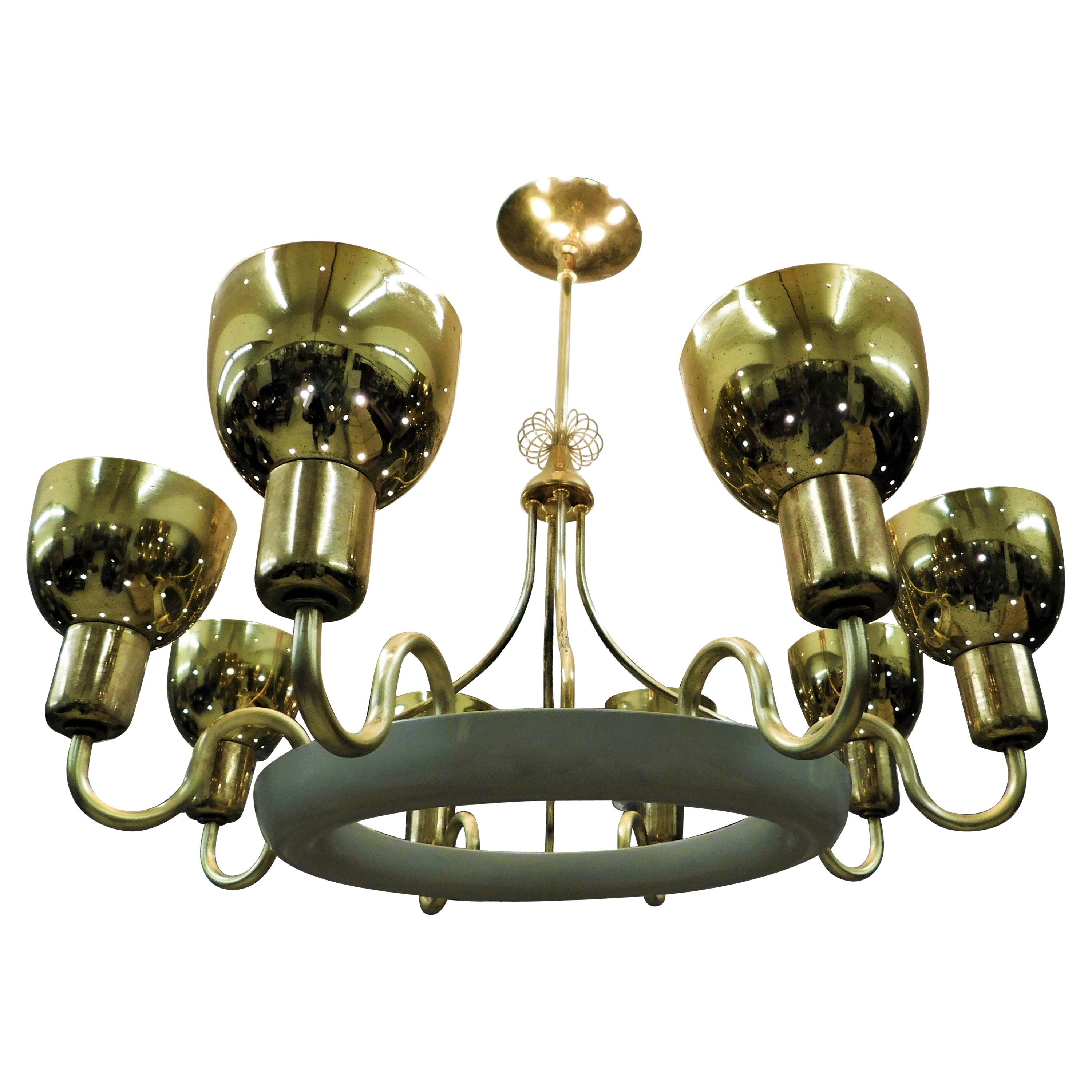 1960s Paavo Tynell Attributed Brass Chandelier Finnish Mid-Century Modern  For Sale
