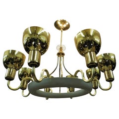 1960s Paavo Tynell Attributed Brass Chandelier Finnish Mid-Century Modern 