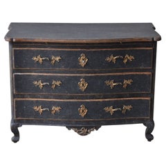 18th C. Swedish Rococo Period Black Painted Commode with Original Brass Hardware