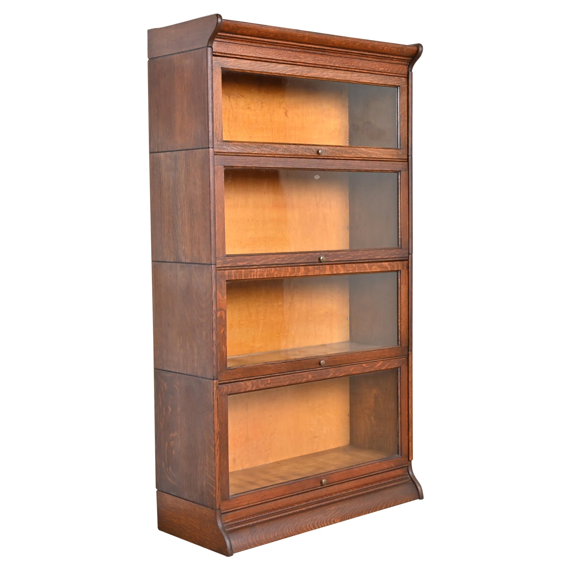 Antique Arts & Crafts Oak Four-Stack Barrister Bookcase by Gunn Furniture, 1920s For Sale