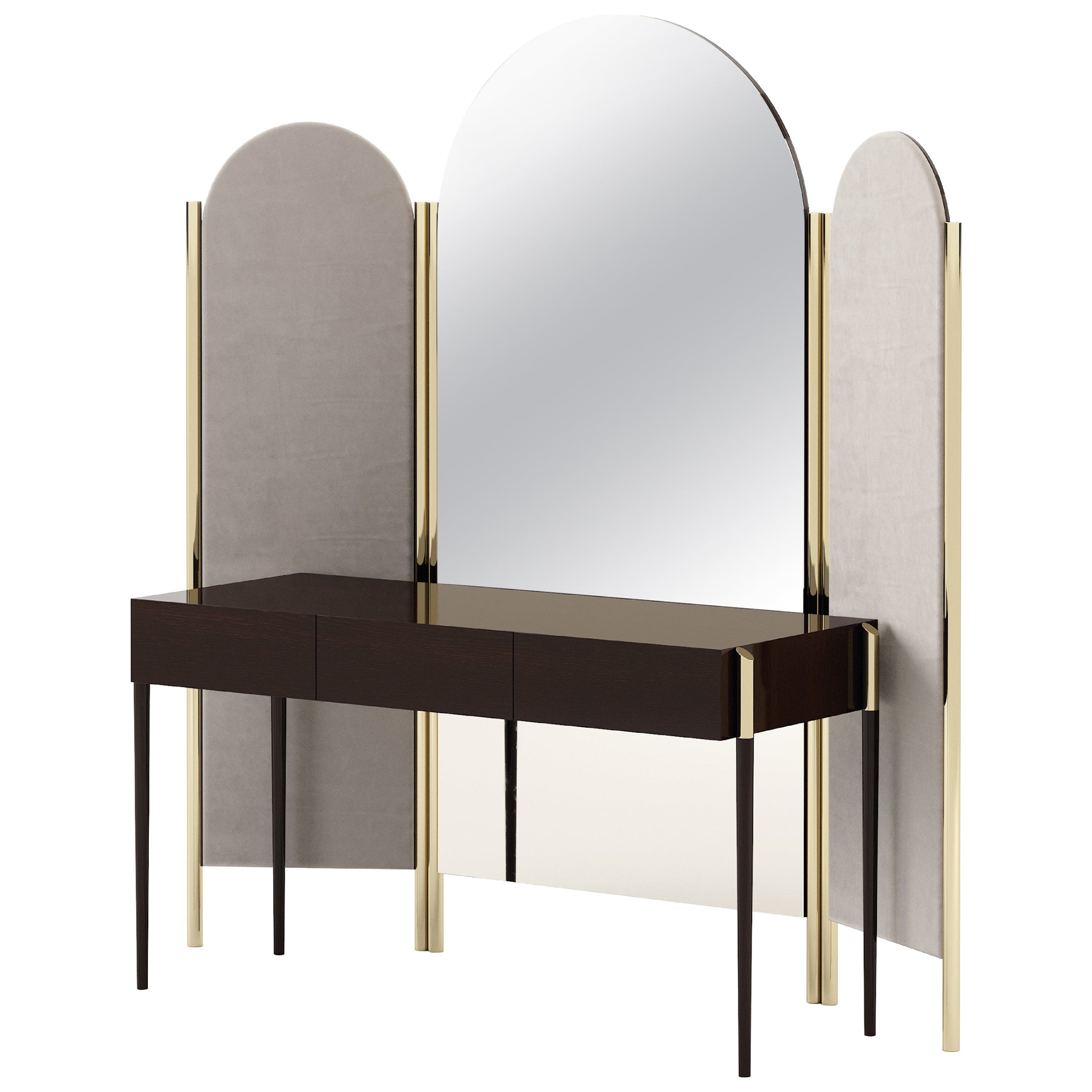 Art Deco Style Her Vanity Table Made with Oak, Brass and Mirror by Stylish Club For Sale