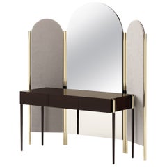 Art Deco Style Her Vanity Table Made with Oak, Brass and Mirror by Stylish Club