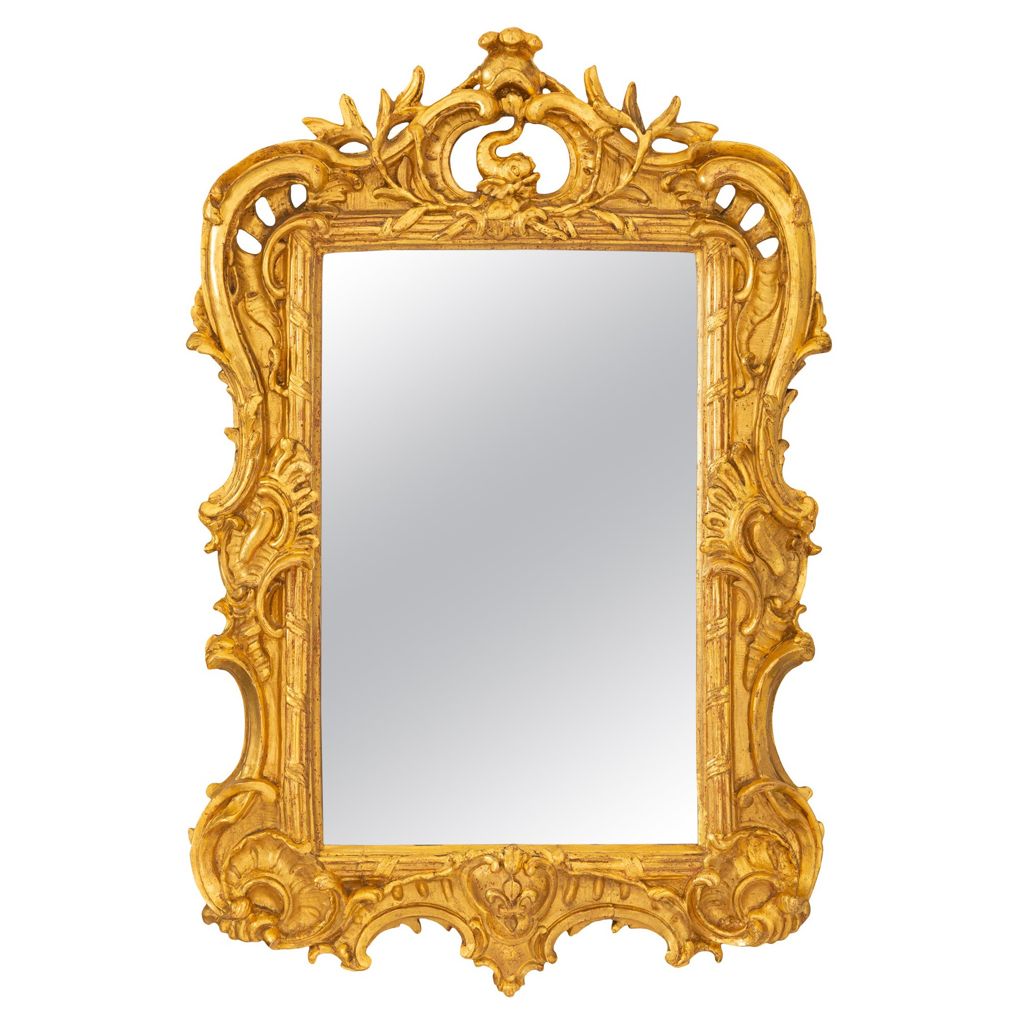 Miroir en bois doré d'époque Louis XV (milieu du XVIIIe siècle)