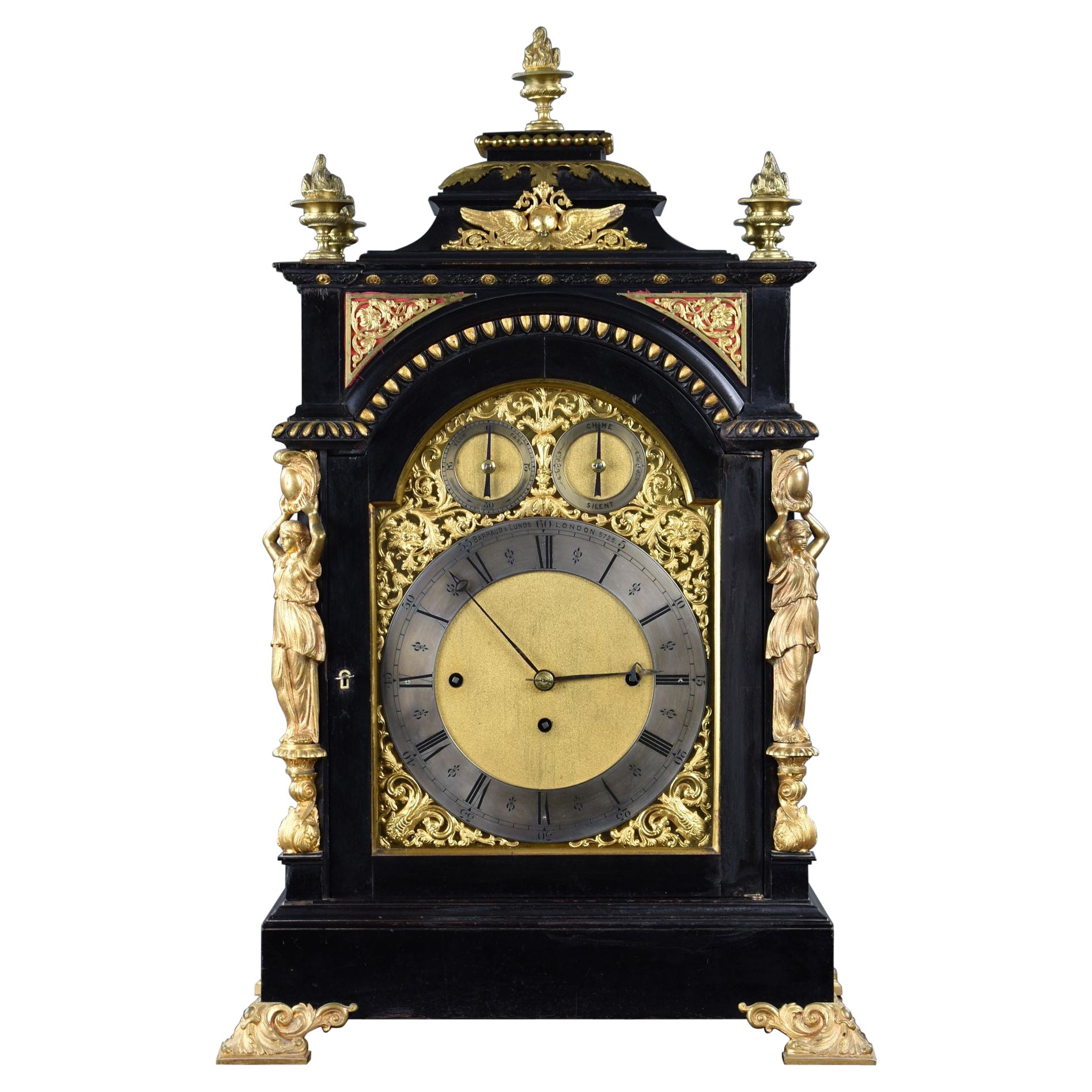 Horloge de support victorienne en bois d'ébène de Barraud & Lunds
