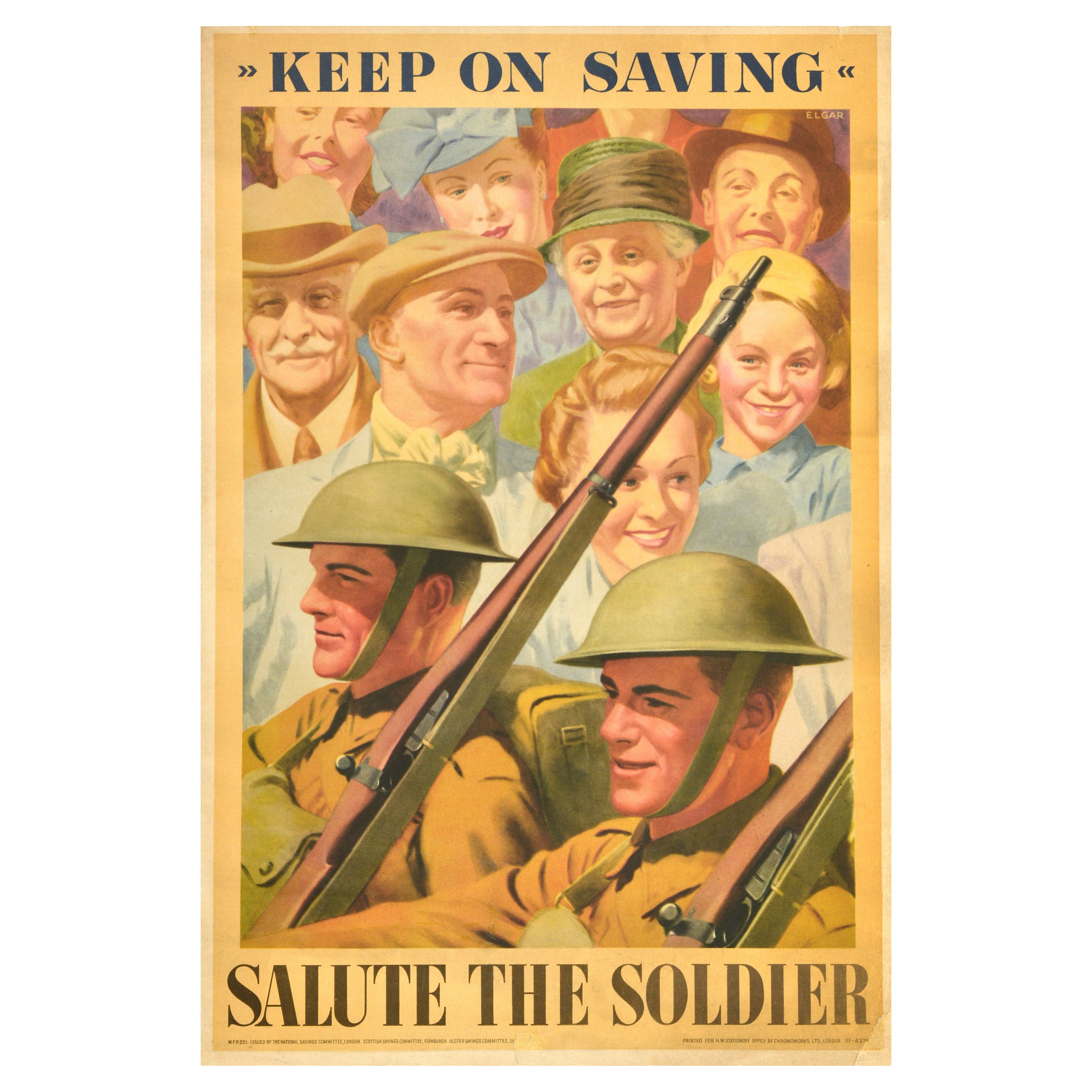 Original Vintage War Poster Salute The Soldier WWII National Savings Home Front en vente