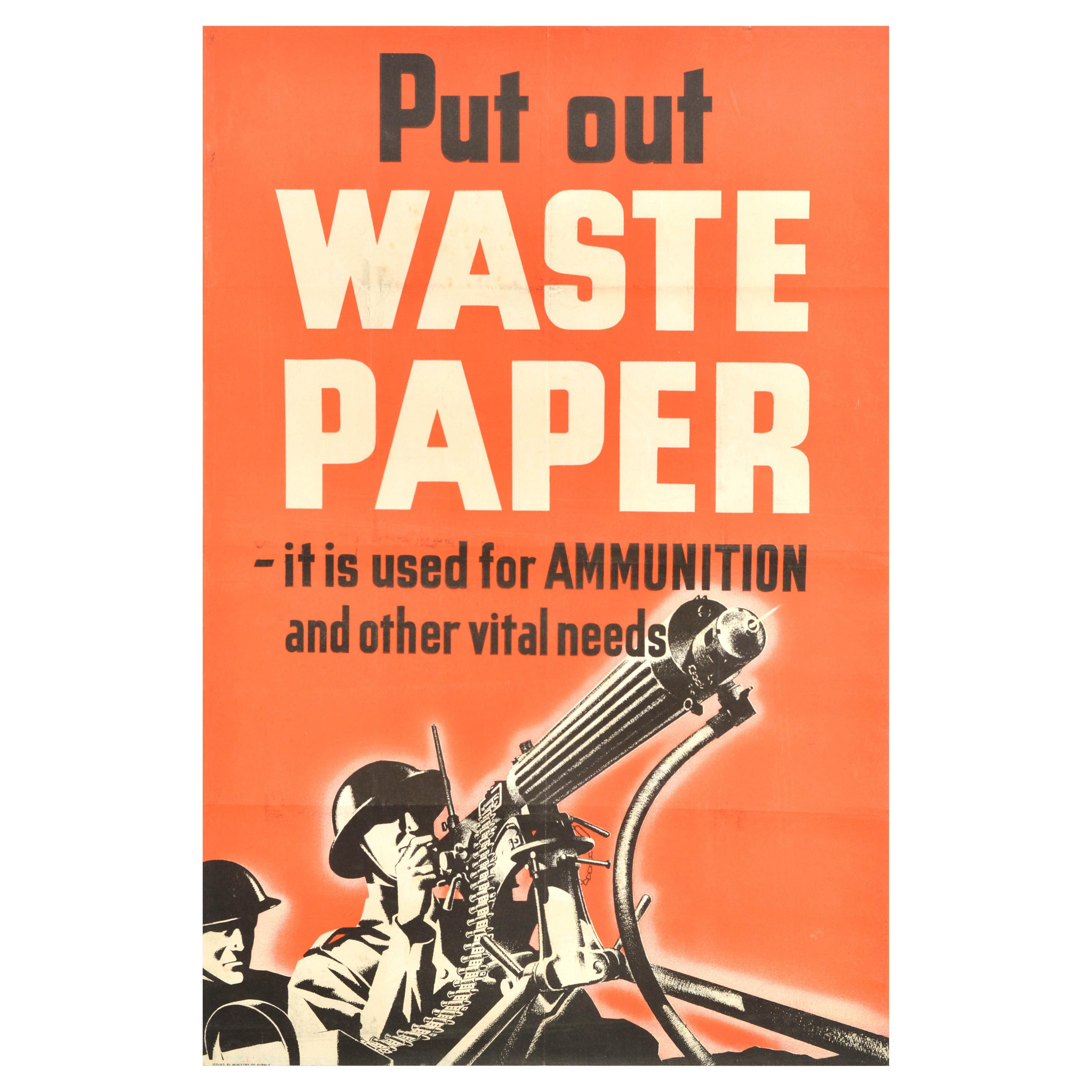 Original Vintage War Poster Put Out Waste Paper Recycle WWII Home Front Canada