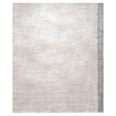 Grey Contemporary Silk Rug Scandinavian Modern, Color Block Silver, in Stock