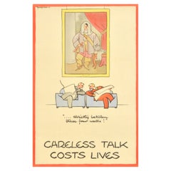 Original Vintage War Poster Careless Talk Costs Lives Four Walls WWII Fougasse