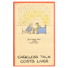 Original Vintage War Poster Careless Talk Costs Lives Walls Have Ears WWII 