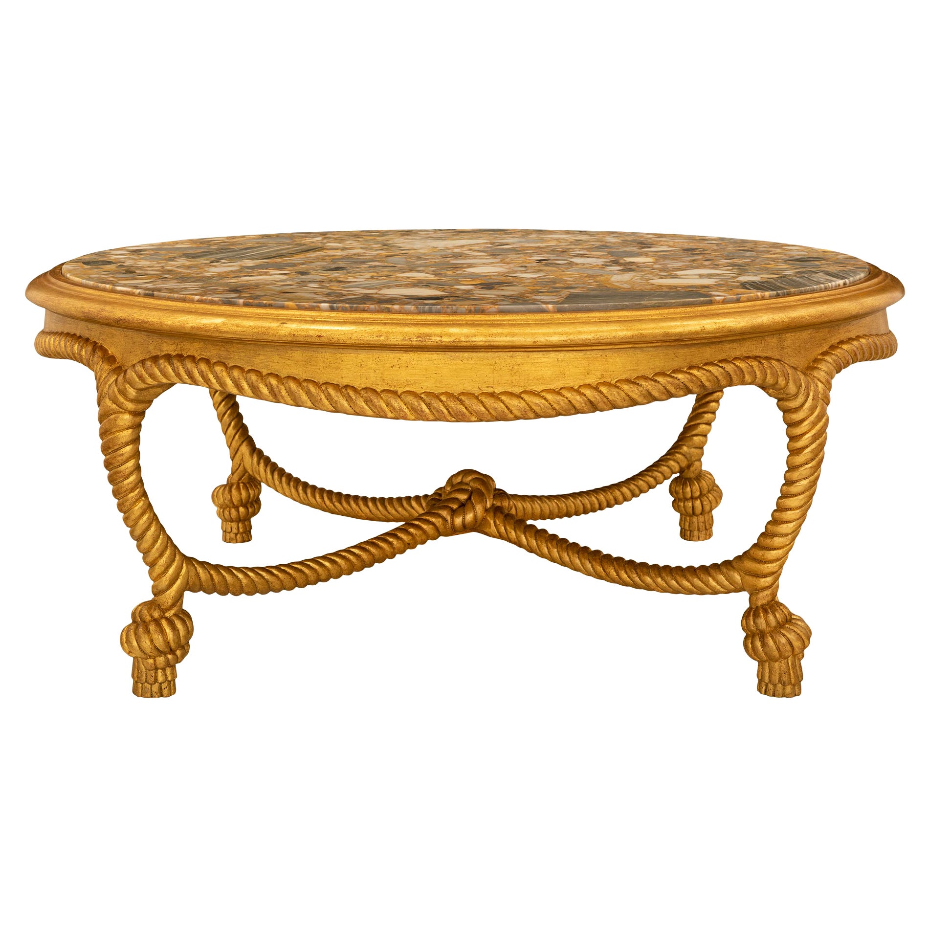 French Turn of the Century Napoleon III St. Giltwood and Marble Coffee Table For Sale