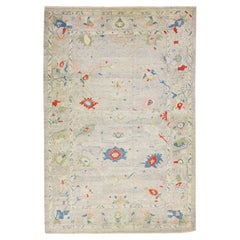 21st Century Floral Oushak Turkish Wool Rug Handmade with Multicolor Motif 
