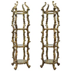 Vintage Pair Gold Hollywood Regency Syroco French Rococo Etagere Curio Display Stands
