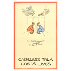 Original Vintage War Poster Careless Talk Costs Lives Go Any Further WWII Train