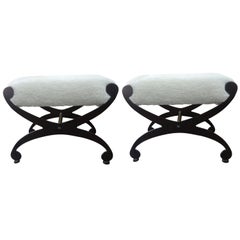 Pair of Mid-century Wrought Iron Curule Benches