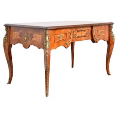 Vintage Italian Louis XV Kingwood and Inlaid Marquetry Bureau Plat Executive Desk 