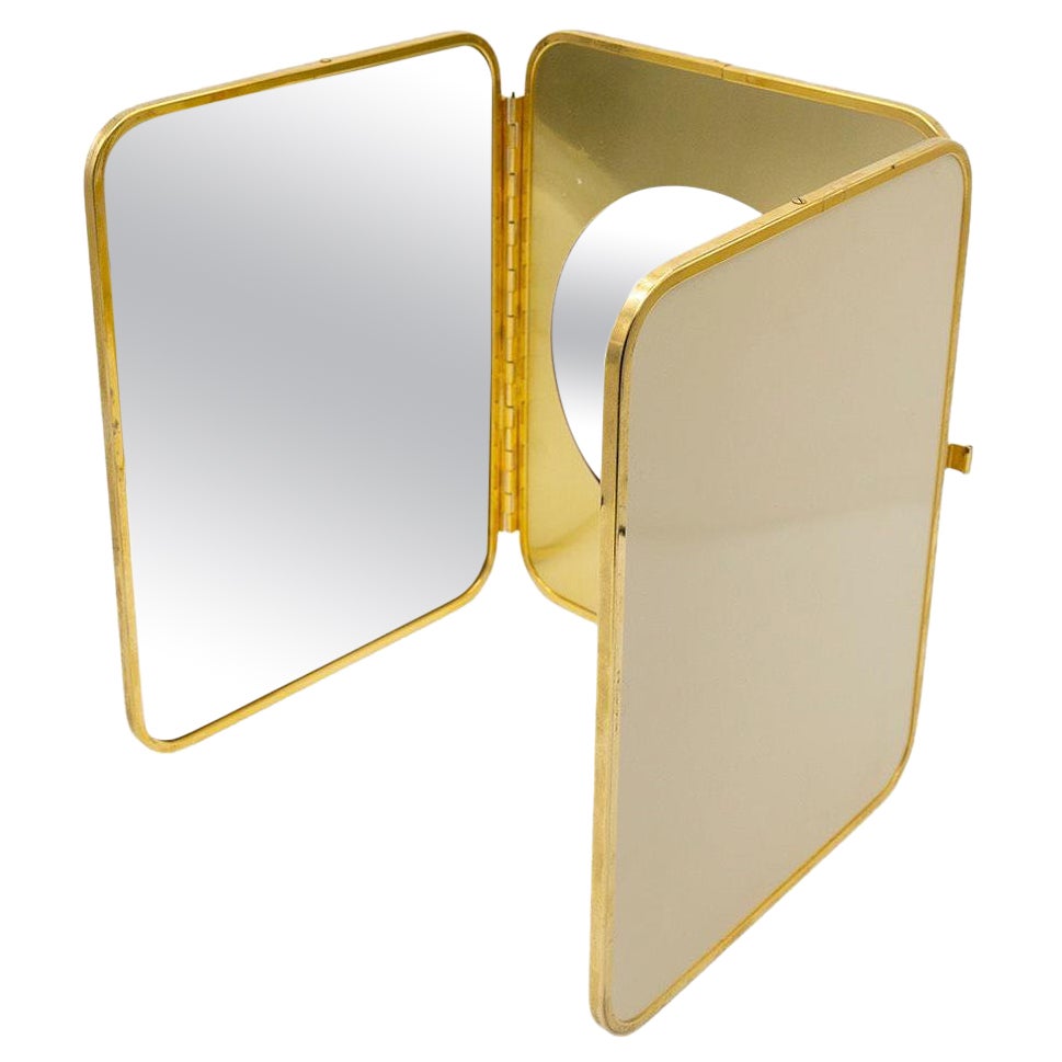 Italian Vanity Mirror Triptych in Brass and Formica For Sale