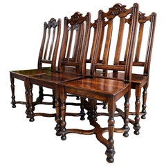 Set of 6 Antique French Provincial Country Style Dining Chairs Carved Oak